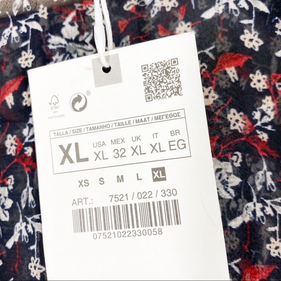 NEW ZARA Black Ditsy Floral Print Ruffle Sheer Blouse XL - Picture 11 of 11